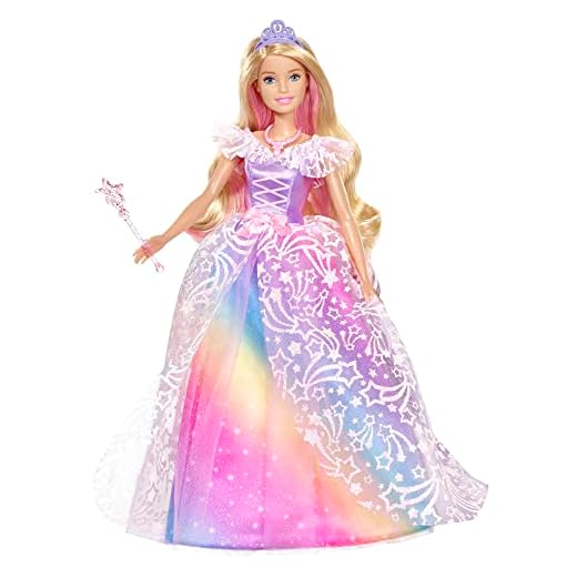 Barbie Dreamtopia poupée Princesse de Rêves avec robe brillante à motifs arc-en-ciel, fournie avec brosse et accessoires, jouet pour enfant, GFR45