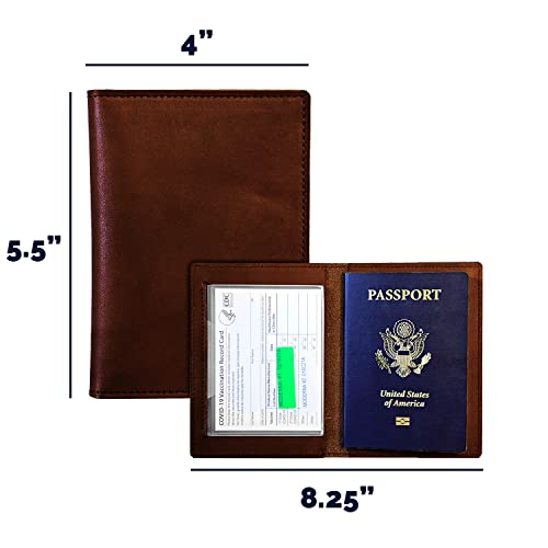 Genuine Leather Passport And Vaccine Card Holder Combo, Premium Quality Passport Holder With Vaccine Card Slot Made In The Usa (Dark Brown) #TOP4