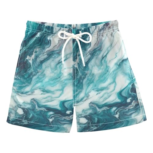 FLildon Turquoise Blue Marble Little Boys Swim Trunks with Mesh Lining Quick Dry Beach Board Shorts, 3T