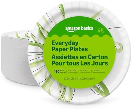Amazon Basics Everyday Paper Plates, 10 Inch, Disposable, 150 Cou...