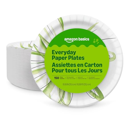 Amazon Basics Everyday Paper Plates, 10 Inch, Disposable, 150 Count, Packaging May Vary Amazon Basics Everyday Paper Plates, 10 Inch, Disposable, 150 Count, Packaging May Vary