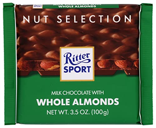 Ritter Sport Milk Chocolate With Whole Almonds Bar, All Natural, 3.5 Ounces (Pack Of 11)