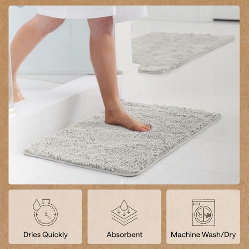 GORILLA GRIP Bath Rug Mat 70x24, Soft Absorbent Chenille, Quick Dry Microfiber Mats, Rubber Backing Washable Shower Floor Rugs, Bathmat Runner, US Designed Bathroom Home Decor Accessories Light Gray by GORILLA GRIP - Image 7