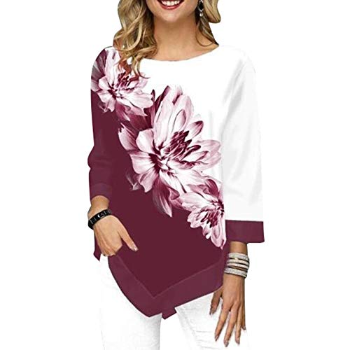 Domary Moda feminina blusa estampada floral plus size 3/4 mangas Irregular Hemline O pescoço Spring