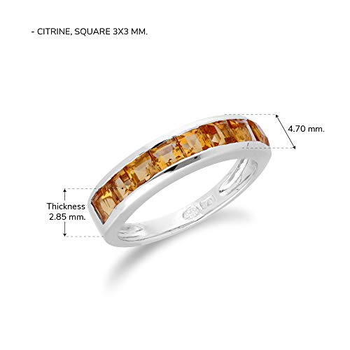 White Gold 9k Eight Square Citrine 3x3 mm Half Eternity Anniversary Ring Size 5, 6, 6.5, 6.75, 7.5, And 8.25 Contemporary Design For Women November Birthstone Promise Band4