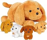 KMUYSL Puppy Stuffed Animals Toys for Ages 0 1 2 3 4 5 6 7 8+ Years Old Kids - Mommy Dog with 4 Baby Puppies in Her Tummy, Idea Xmas Birthday Gifts for Baby, Toddler, Girls, Boys