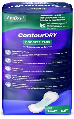 Image of ContourDry Booster Pads XL by LivDry, Adds Max Absorbency to Adult Diapers with Flow-Through Design, Up to 4 Cups Capacity, More Coverage for Women and Men, 160 Count