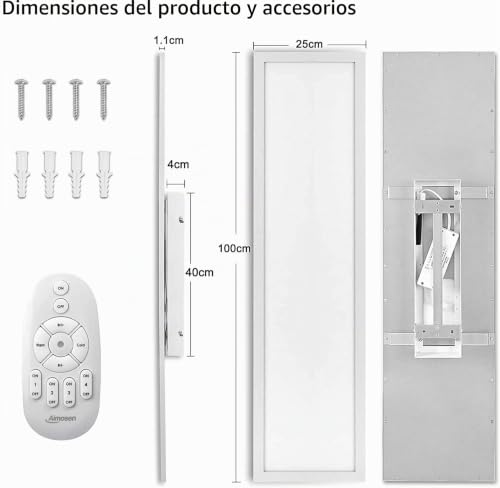 Miniatura 6 de Aimosen Panel Led De Techo Regulable De 100 X 25 Cm Con Mando A Distancia, 28w Panel Plano De Techo, 2700k - 6500k, Blanco Cálido, Natural Y Frío, Lámpara Para Oficina, Taller O Salón