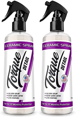 Torque Detail Ceramic Spray - Easy to Apply, Ceramic Coating Spray - Proprietary Silica Formula (Nano SiO2) Seals & Shields Car’s Clear Coat - Hydrophobic Protection & High-Gloss Shine (2-Pack 8 oz)