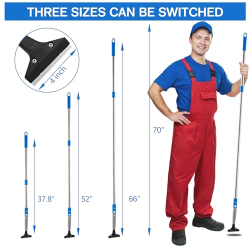 Floor Scraper, 4-inch Razor Blade with 10PCS Extra Metal Blades, Stainless Steel Material Long Handle Switchable 37.8\"/52\"/66\" Sizes, Scraper Tool for Cleaning Stove Top, Glass, Tiles, Wall, Labels