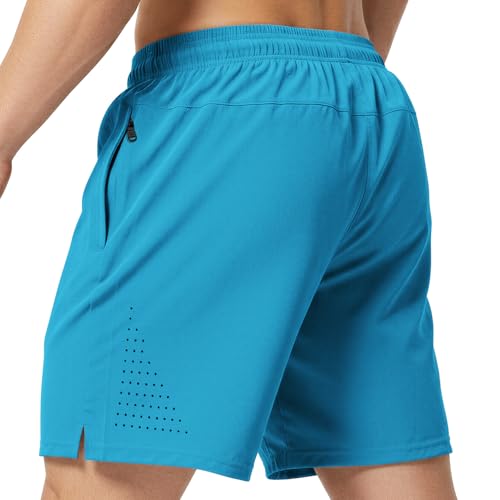 7 Inch Men Swim Trunks Gym Shorts with Mesh Liner Zipper Pocket Quick Dry Breathable for Workout Runing Beach Pool XX-Large Solid Blue
