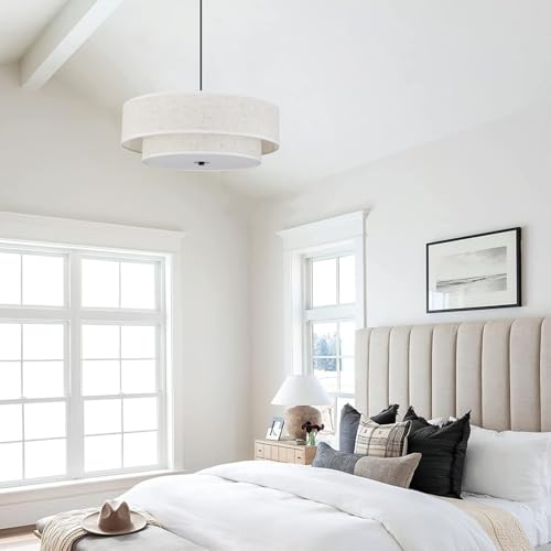 SEIHONG Modern Pendant Light, Farmhouse Vintage Chandelier Hanging Lamp Large Double Drum Fabric Pendant Lighting Fixture for Kitchen Island Dining Room Bedroom by SEIHONG - Image 5