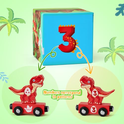 Atoylink Toddler Dinosaur Sorting and Stacking Toys with Magnetic Wooden Dinosaur Train Set, Baby Number Blocks Nesting Boxes Preschool Learning Montessori Toys for 1 2 3 Year Old Boys Girls Gift