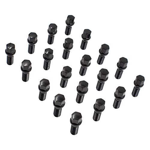 Image of Wheel Accessories Parts 20 Pcs Lug Bolt Set M14 x 1.25 Thread Acorn Seat Lug Bolts Black Finish 28mm Shank Length 17mm Hex fits BMW 3, 4, 5, 7, 8 Series, M2, M4, M5, M8, X5, X6, X7