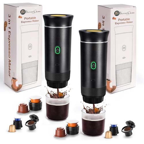 AEX Paquete de 2 cafeteras portátiles con autocalentamiento USB-C, máquina espresso portátil compacta para café molido, cafetera de viaje de una sola taza para oficina, camping, furgoneta y uso diario