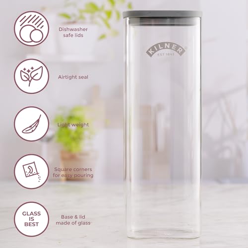 Image of Kilner Premium 2 L Fresh Storage Airtight Glass Jar with Vacuum Seal for Cereals, Flour, Dry Goods, Pulses, Daals | BPA-Free, Eco-Friendly Kitchen Container