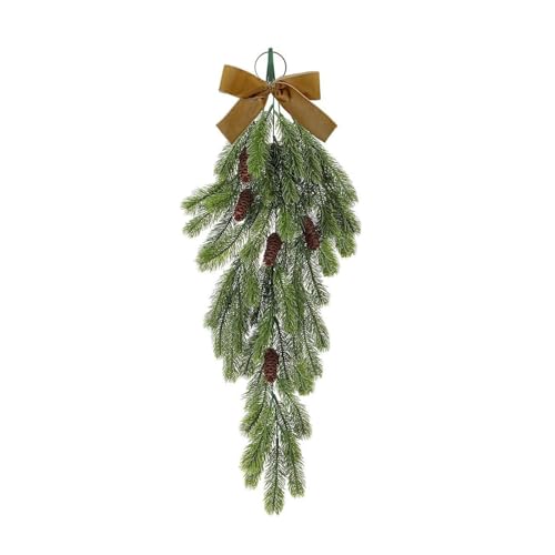 Image of 4/1Pc Artificial Christmas Teardrop Swags, 20" Faux Pine Needles Teardrop Door Swag with Pine Cones, Christmas Greenery Teardrop Wreath for Xmas Holiday Mantle Fireplace Indoor Outdoor Decor (1Pc)