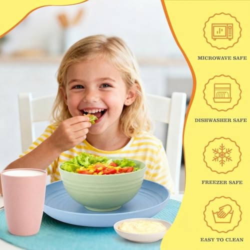 Image of Wheat Straw Dinnerware Sets for 4, 16 Piece Unbreakable Kids Dinnerware Set, Toddler Plates and Bowls Sets, Kitchen Plates and Bowls Set, Lightweight Dish Set for Travel Camper Dishes - Colorful