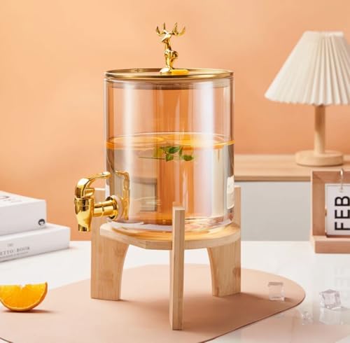 Image of PrimeWorld 1 Pc 3.6 LTR Glass Water Beverage Dispenser with Wooden Stand - Air Tight Lid Glass Pitcher for Detox Water - Mason Jar - Counter Table Top Juice Beer Dispenser for Home Restaurant Party