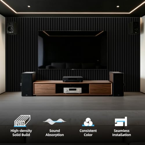 Image of Art3d 6-Piece Wood Acoustic Panels for Noise Reduction, 3D Textured Wall Paneling for Living Room Bedroom TV Background Interior Decor, Blackwood