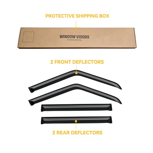 Image of Window Visor for Jeep Cherokee 1984-2001 (Excludes Limited Model), Out-Channel Rain Guards Shields Vent Deflector Shade Wind Dark Smoke, Tape-On Outside-Mount, 4PCS