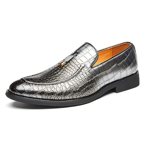 Men's Slip-On Loafers Handmade Leather Shoes Breathable Comfortable Soft Tassel Crocodile Print Casual Shoes for Men