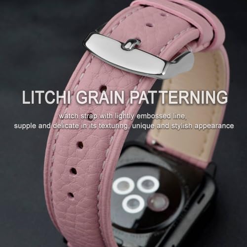 Image of ANNEFIT Watch Band 18mm, Quick Release Textured Padded Leather Straps with Silver Buckle for Men and Women (Pink)