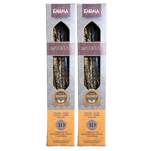 Pack 2 Cajas DE Incienso ORGÁNICO Natural DE Salvia Hecho A Mano (10 Varillas por Caja).