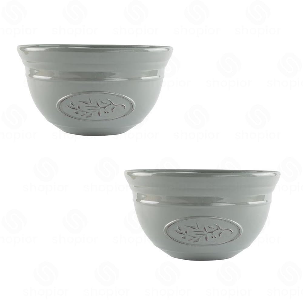 Shopior Bowl 30Cm - Grey Pack 2 Olive Planter Bowl And Saucer Options – Indoor Outdoor Garden Pot | Flower Planter For Herbs, Succulents & Patio Plants, Decorative Plastic Bowl (Bowl 30Cm - Grey Pack 2)