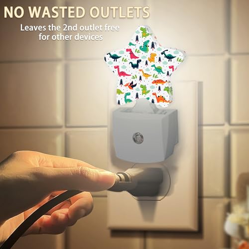 Image of Colorful Dino Tree Plug-in Night Light with Dusk-to-Dawn Sensor for Bedroom,Bathroom and Living Room Sleep Friendly lamp for Women /Girls /Boys Gift,0.5W