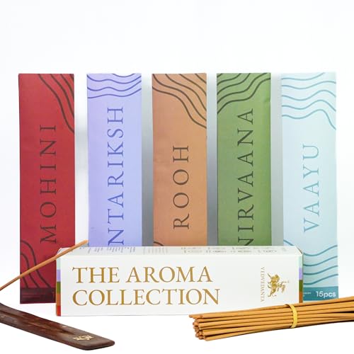 Image of The Aroma Collection Luxury Incense Sticks | 60 Bambooless Incense Sticks | Pure Sheesham Wood Stand | Long Lasting Fragrance | Complete Sensory Journey | Ethically Crafted, Pack of 1