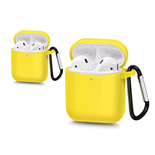 AirSha Compatible for AirPods Case with Keychain,[Support Wireless Charging],Shockproof Protective Silicone Cover Skin for AirPods Charging Case 2 & 1 (Yellow)