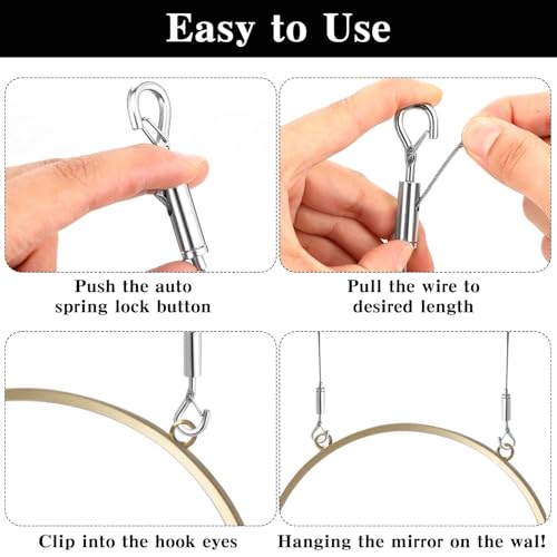 Image of 8PCS Adjustable Picture Hanging Wire Kit,Frame & Mirror Hanging Wire Kit,6.6FT Heavy Duty Stainless Steel Wire for Hanging Pictures,Frame,Mirrors,Billboards,Basket,Flowerpot,Supports Up to 66lbs