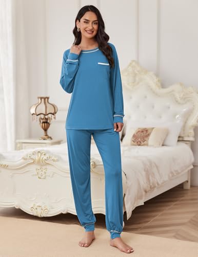 Image of Ekouaer Pajamas Set for Women Soft Comfy Pjs Sets Long Sleeve Sleepwear Loungewear S-XXL