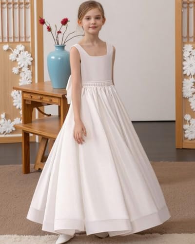 Satin Flower Girl Dresses for Wedding V Back First Communion Dress Party Birthday Bridesmaid Pageant Ball Gown3