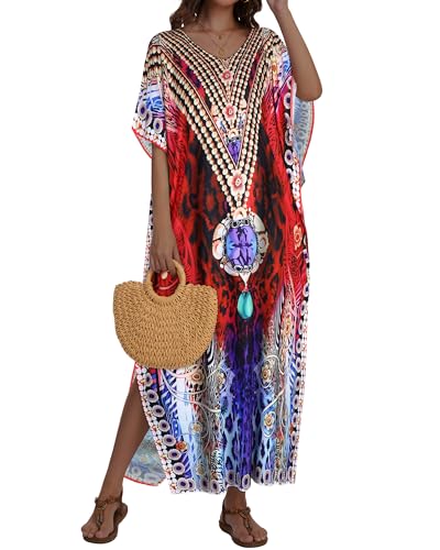Image of Kaftan Dresses for Women V Neck Caftan Batwing Sleeve Swimsuit Cover Up