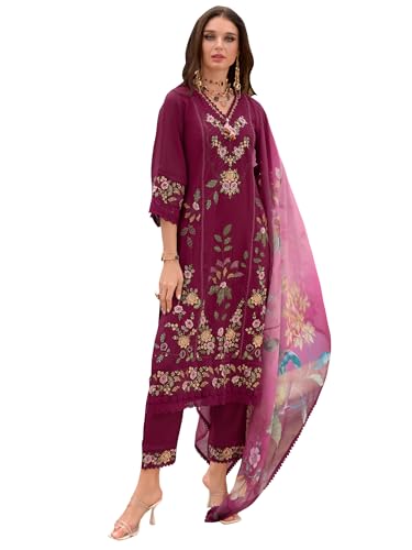 Image of INDO ERA Women's Pure Silk Kurta and Pant with Dupatta Set