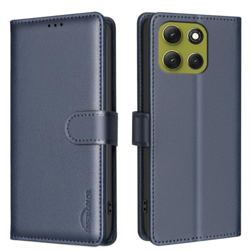 Coque Moto Edge 40 Neo 5G bleue protection intégrale clapet en cuir souple premium