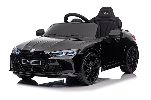 FINOOS B.M.W M4 12V Kinder Elektroauto mit 2,4G-Fernbedienung, Ledersitz mit Gummirädern, 1–4 Jahre (Schwarz)