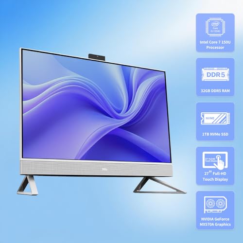 Image of Dell 2025 27 inch All-in-One Desktop Computer, 27-inch FHD IPS Touchscreen, Intel 10-Core 7-150U, NVIDIA GeForce MX570A, 64GB RAM, 2TB SSD, Wi-Fi 6E, IR Web Camera, Windows 11 Pro, with Redragon Accessory