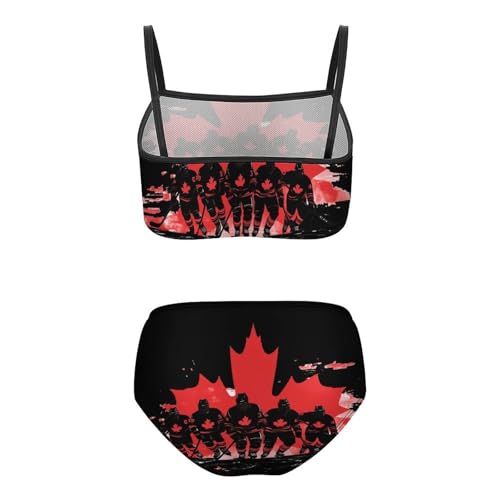 Canadian Ice Hockey Player Vintage Maple Leaf Girls Swimsuits Two Piece Bikini Sets Beach Sport Swimwear Bathing Suit2