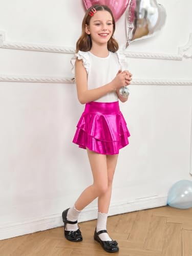 Image of Haloumoning Girls Metallic Skater Skort Kids Shiny Scooter Skirt 4-14 Years | High Waisted, Dance Skorts
