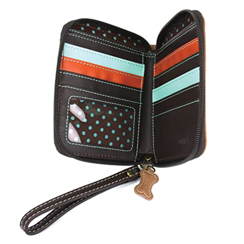 Image of CHALA Zip Around Wallet, Wristlet, 8 Credit Card Slots, Sturdy Pu Leather - Brown Shih Tzu - Brown Stripe