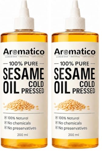 Image of AROMATICO Cold Pressed Sesame Til Oil for Hair Nourishment & Body Massage - Sesame Hair Oil for Scalp Care, Warm Abhyanga & Skin Moisturization | 200ml (Pack of 2)