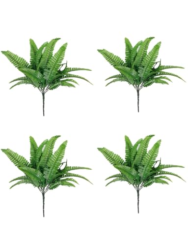 Image of PAPERI Artificial Plant Home Decor - Green Imitation Fern Plastic Artificial Grass Leaves Plant for Home Arrangement Decor Pack of 4
