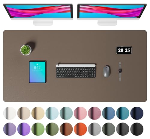 Image of Aothia Faux Leather Desk Mat - Large Mouse Pad, Non-Slip PU Leather Blotter, Waterproof Writing Surface for Office and Home (Coffee, 47.2 inch x 23.6 inch)