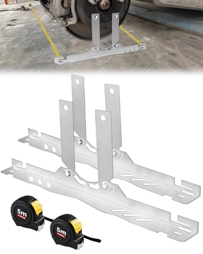 Image of Wheel Alignment Tool Plates, Toe Alignment Plates w /Two 5m Heavy Duty Tape Measures, Automotive Front End Alignment Tool, Fits Low-Profile Vehicles, Silver