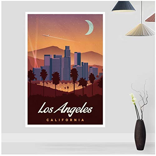 Los Angeles Vintage City Travel Poster Impresión de la lona Arte de la pared Hogar sala de estar dormitorio decoración-50x70cm Sin marco