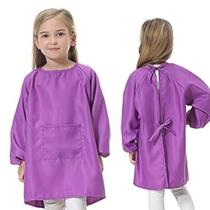 Polyester Kids Art Smocks, Kinderen Artist Schorten met lange mouwen, Lange mouw Peuter Schort (Paars, S)