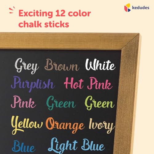 Kedudes Dustless Chalk with Eraser, 24pk - 12 Colored Chalkboard Chalk and 12 White Chalk for Chalkboard and Chalk Board Eraser, Outdoor Chalk, Chalk, Eraser Set - Blackboard Chalk with Chalk Eraser